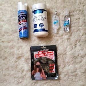 BLING FLOWER MASK AND ANTIBACTERIAL NEEDS ALL NWT